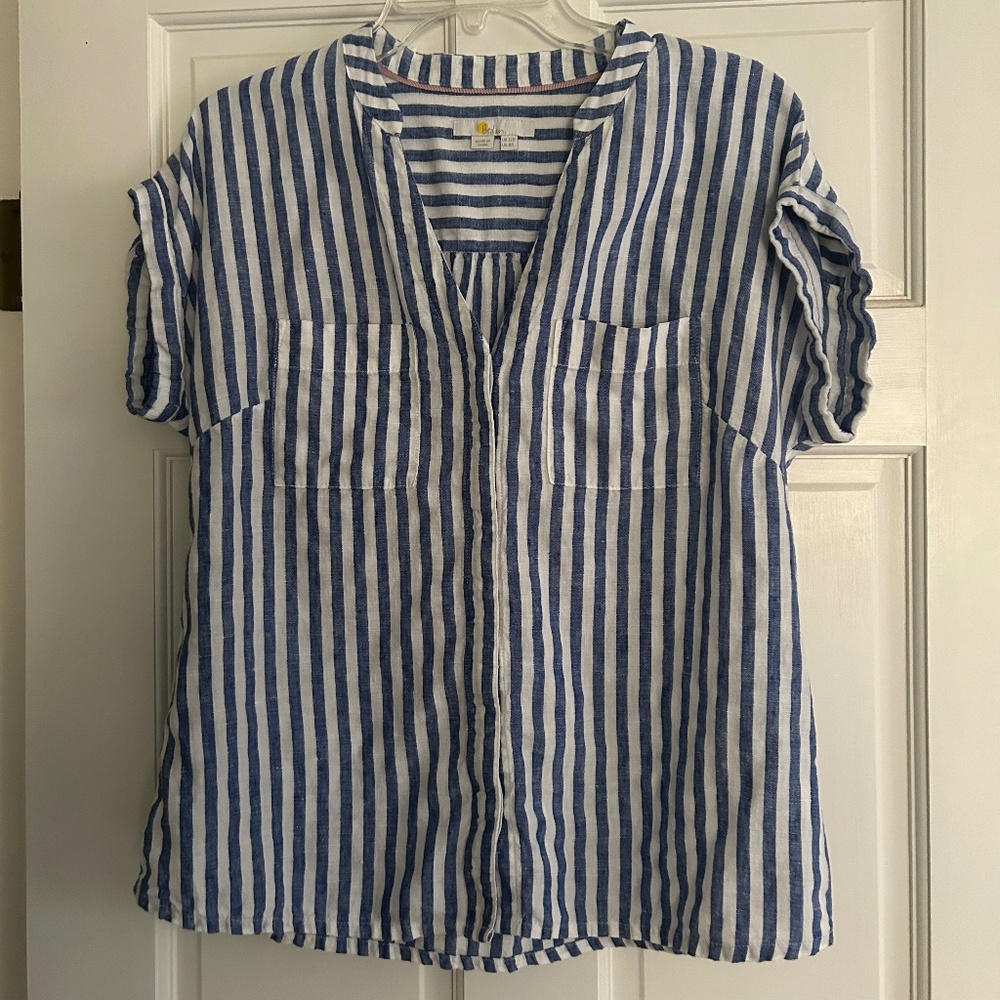Boden Blue and White Striped Blouse